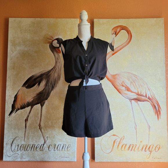 Forever 21 Pants - 3/$25 Forever 21 Crop Cutout Shorts Romper Black L